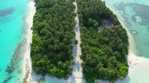 Wide angle drone abstract view of a summer white paradise sand beach and blue ocean background