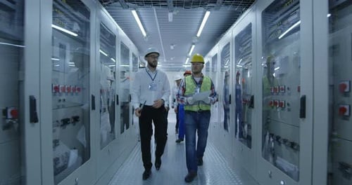 Electrical Workers Walking in the Control Room