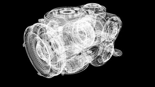 Rotating 3D Wireframe Engine Blueprint Animation