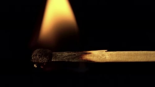Burning Matchstick with Flame in Macro Detail