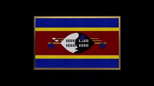 Eswatini Flag 3D Rotating in Golden Frame
