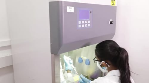 Scientist Working in Biosafety Lab with Pipette