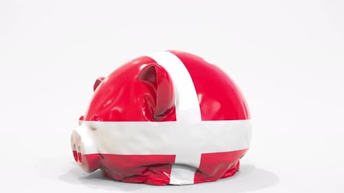 Deflating Piggy Bank Printed Flag Denmark