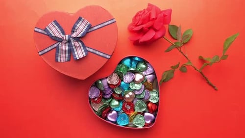 Heart Shaped Box with Gems and a Rose