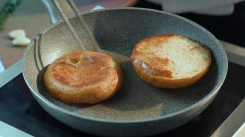 Brioche Buns Toasted in Hot Pan