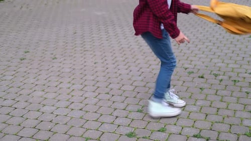 Spinning Legs of School Girl Close Up