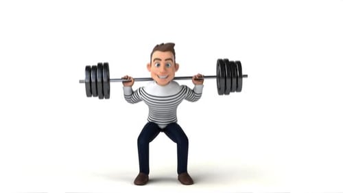 3D Animated Man Performing Barbell Squats Exercise