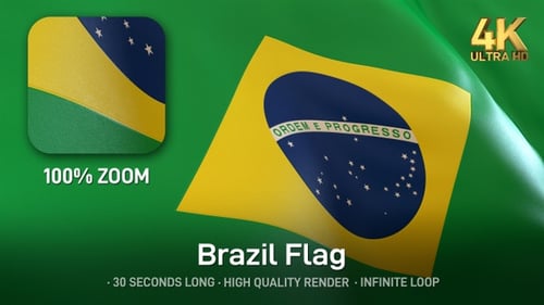 Realistic Waving Brazil Flag Animation Loop