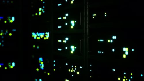 Abstract Data Center Server Rack Blinking Lights Network