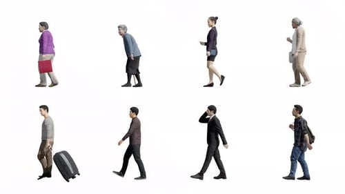 4K alpha channel,3D people walking on transparency background