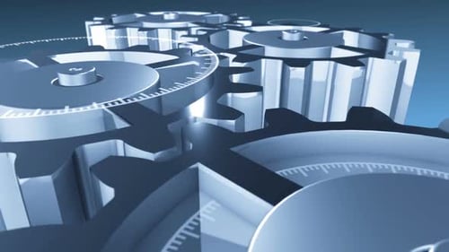 3D metallic gear cogwheels and HUD elements rotating