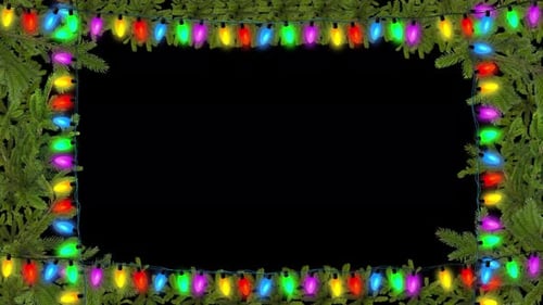 Animated Christmas Lights and Fir Branches Frame Overlay
