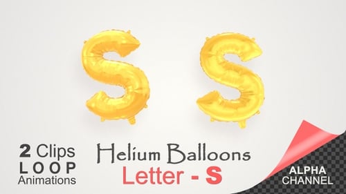 Golden Balloon Letter S Alpha Channel Loop Animation