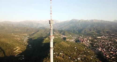 Kok Tobe Big TV Tower on the Green Hills of Almaty