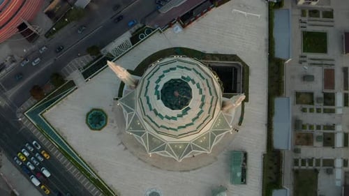 Marmara University Mosque Futuristic Building in Istanbul From Aerial Birds Eye Top Down Overhead