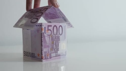 EU paper money made house finishing 4K 21650p 30fps UltraHD tilting footage - Metaphor of real esta