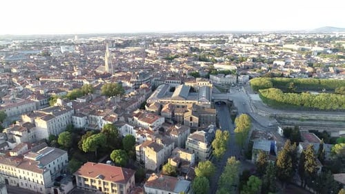 Old French City Montpellier Ecusson By Drone Aerial Early Morning Rooftops View