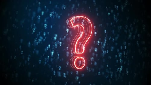 Animated Neon Question Mark Reveal in Digital Space