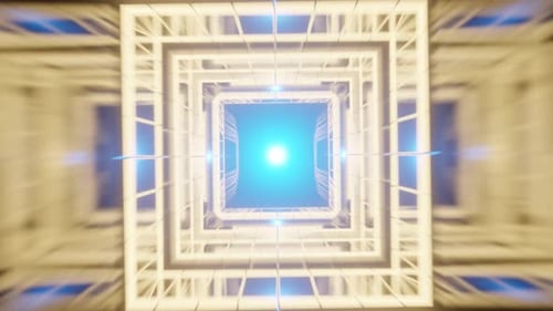 3d Render Flying Through a Tunnel Consisting of Geometric Cubes
