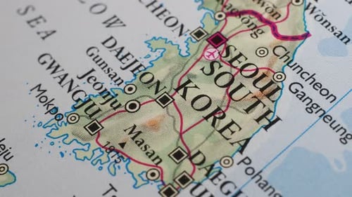 Close Up of Map Showing South Korea and Seoul