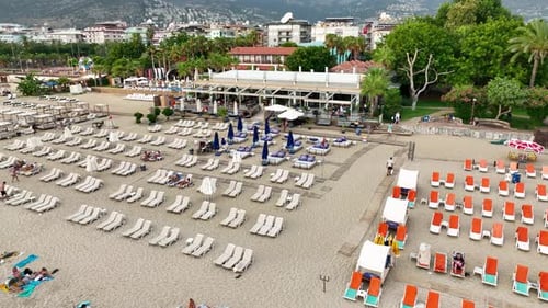 Beach Bar aerial view 4k Turkey Alanya