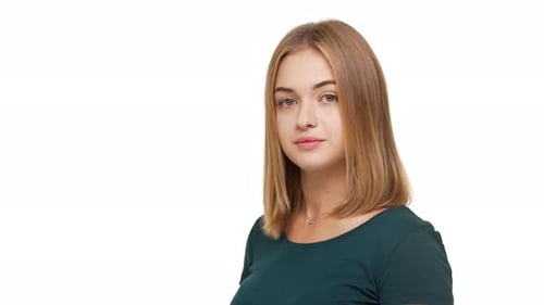 Blonde Woman Gives Thumbs Up on White Background