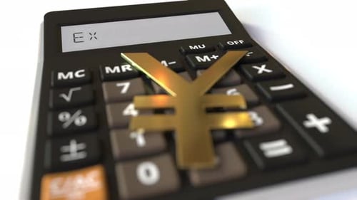 Golden Yen Symbol on 3D Calculator with Exchange Text