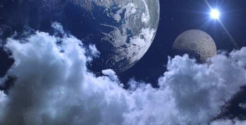 Panorama de l'espace - Nuages et planètes