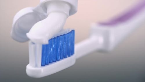 Toothbrush paste on toothbrush, Slow Motion