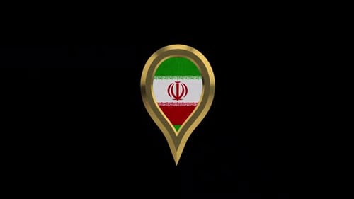 3D Gold Location Pin with Iran Flag Spinning Animation