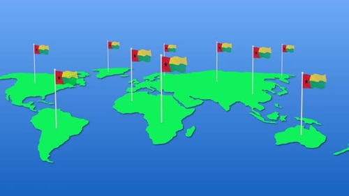 Animated World Map with Waving Guinea-Bissau Flags