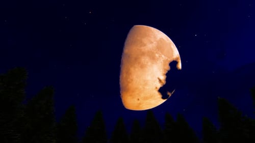 Realistic Full Moon Rising Over Forest Night Sky