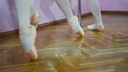 Ballet Dancers Feet in Pointe Shoes Practice Routine