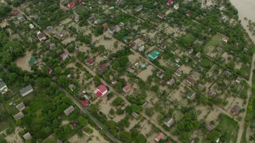 Aerial Drone View. Depiction of Flooding Mudslide. Suitable for Showing the Devastation Wrought