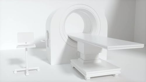 CT machine with white background, medical facility.