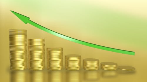 Animated Golden Coin Stacks with Rising Green Arrow Chart