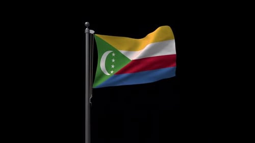 Flagge der Komoren auf Fahnenmast mit Alphakanal