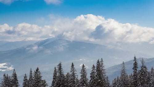 Beautiful Winter Landscape with Snow Covered Trees. Winter Mountains.