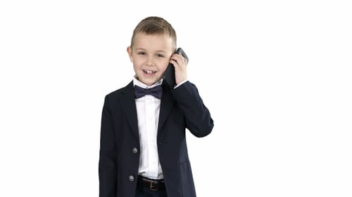 Boy in Suit Talking on Cell Phone