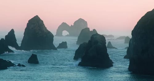Cinematic Sunset Over Rocky Coast Establishing Ocean Nature Landscape Footage