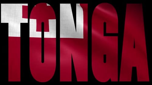 Tonga Flag Waving Inside Country Name Text Animation