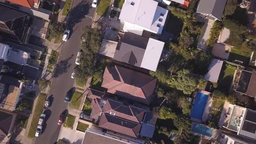 Beautiful professional aerial top down of residential properties in Sydney Australia.