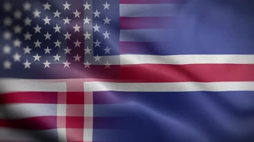 Waving United States and Iceland Flags Overlay