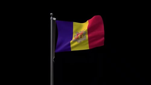 Realistic Andorra Flag Waving on a Pole