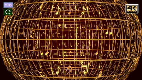 Animated Golden Music Notes Sphere Abstract Background Loop