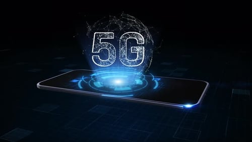 Futuristic 5G Hologram Projection from Smartphone on Digital Grid