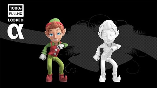 Looping 3D Dancing Christmas Elf Character with Monochrome Version