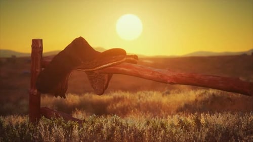 Old Saddle As the Sunset in the Country