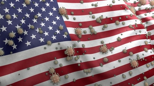 USA Flag Waving with Infectious Virus Particles