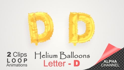 Animated Gold Letter D Balloon with Alpha Channel Loop